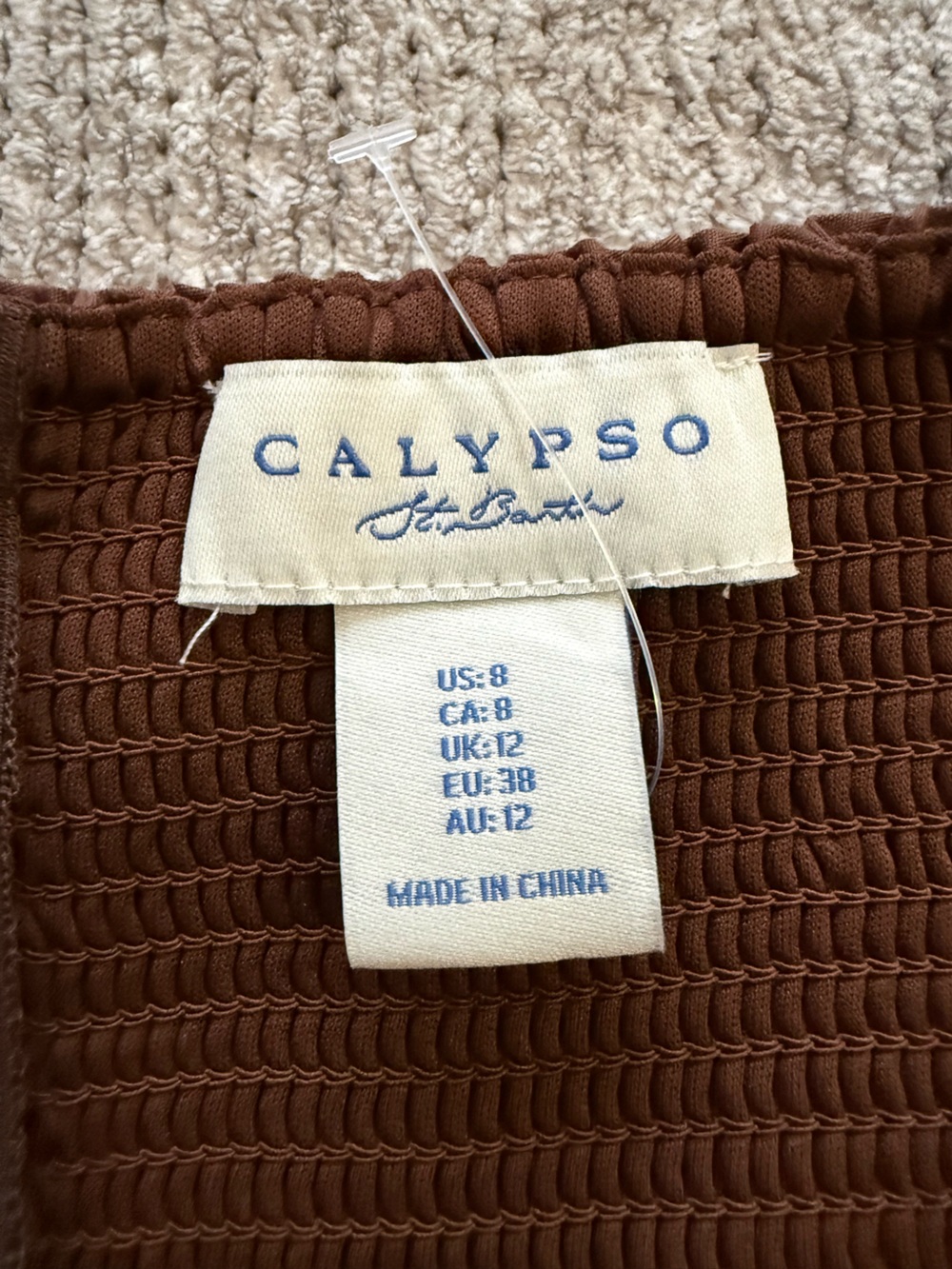 Calypso St Barth Brown Eyelet Midi Dress Smocked Back Spaghetti Strap 8 - Picture 4 of 8